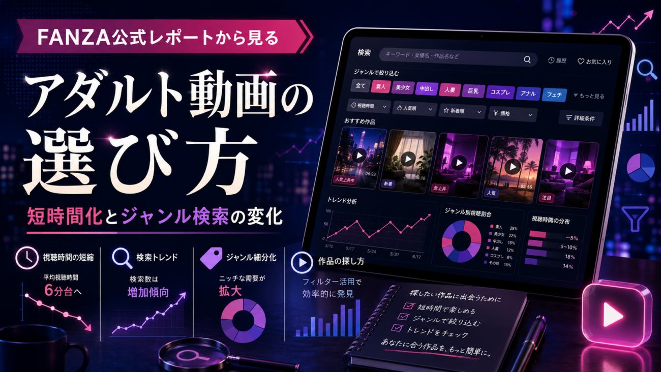 FANZA公式レポートから見るアダルト動画の選び方｜短時間化とジャンル検索の変化